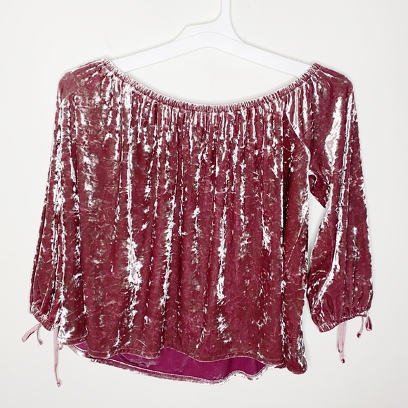 American Eagle off the shoulder crushed velvet pink blouse size S - Picture 4 of 12